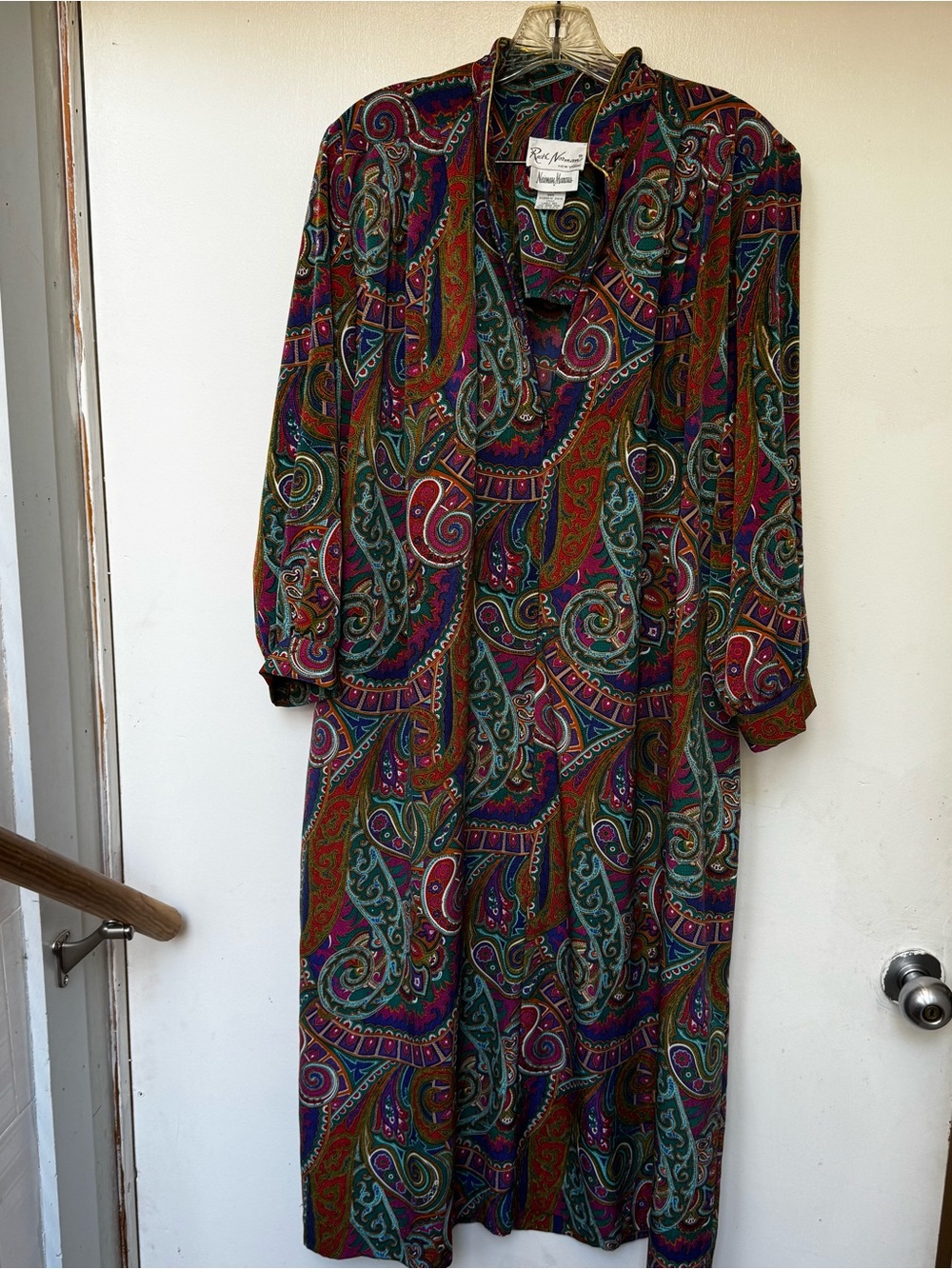 VTG Ruth Norman Neiman Marcus Paisley Long Sleeve Dress Kaftan